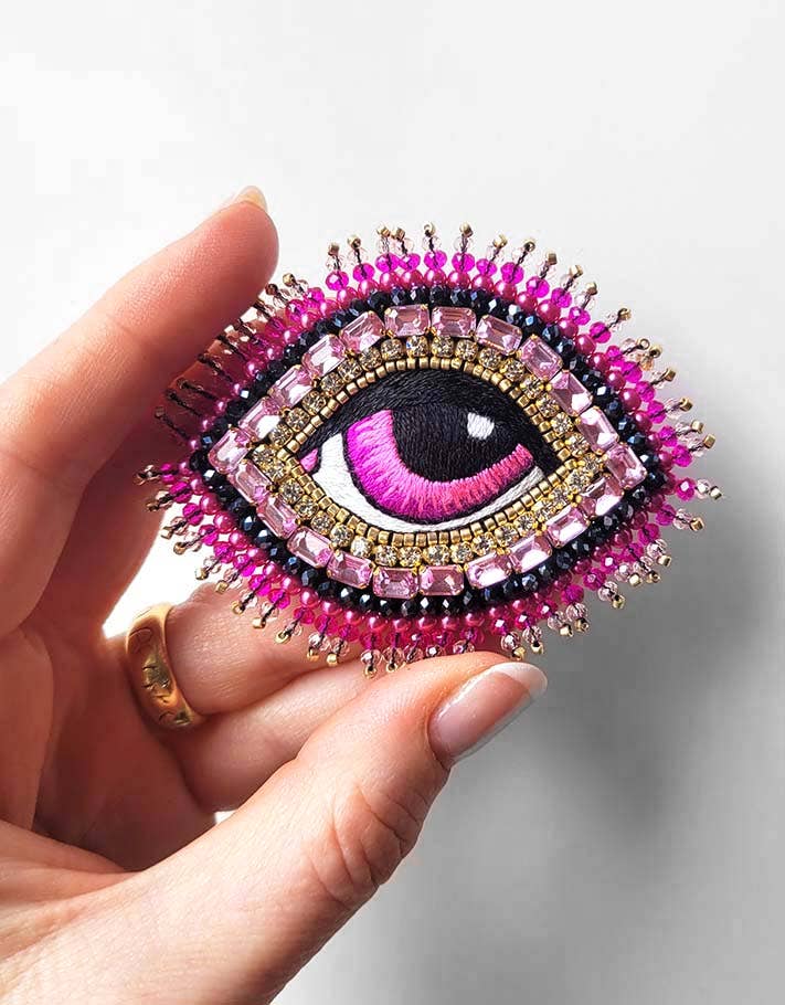 Pink Rhinestone Celestial Eye Brooch - Miss Parfaite 