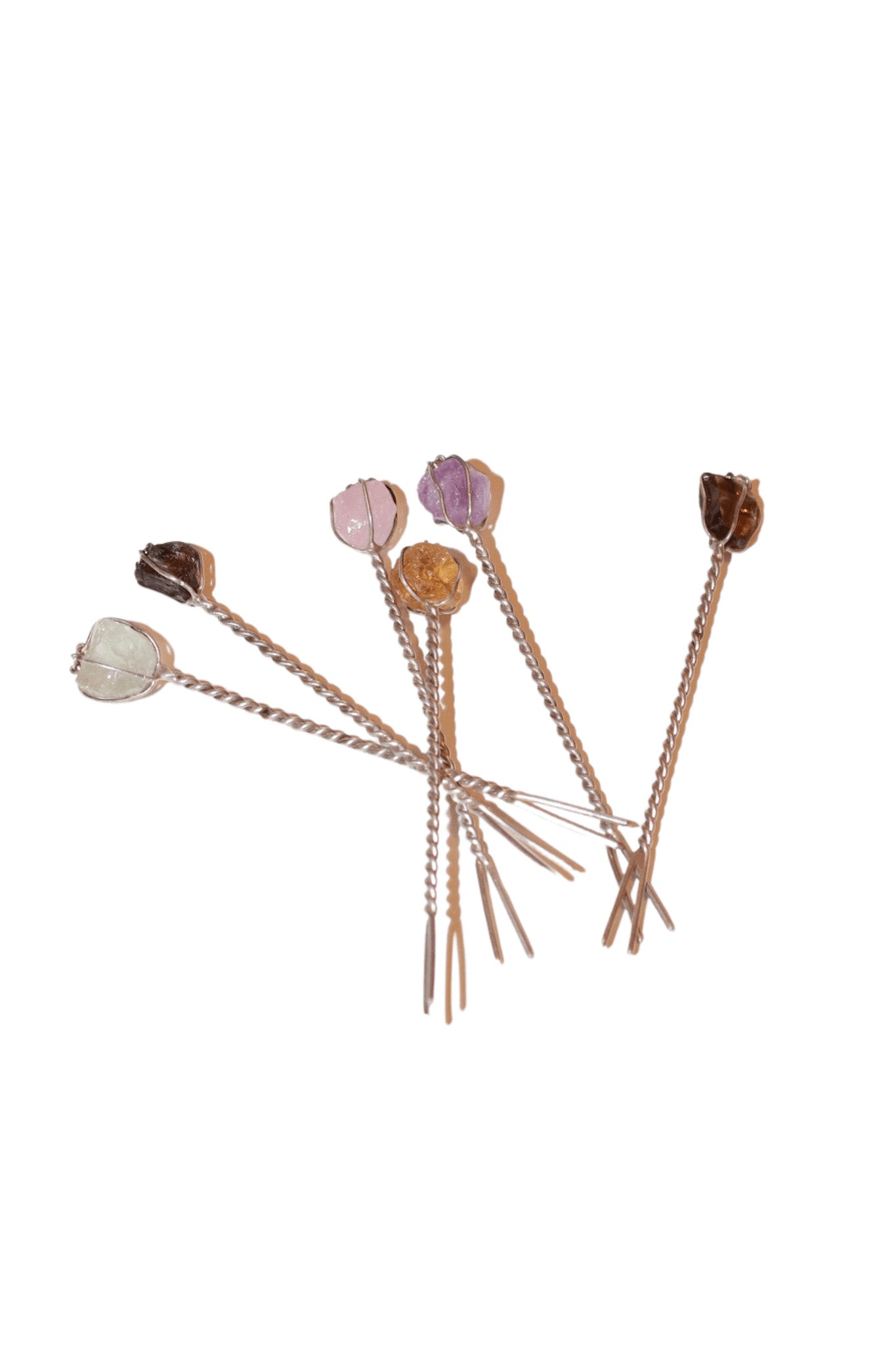Semi-precious Stone and Sterling Silver Cocktail Picks - Set 6 - Miss Parfaite