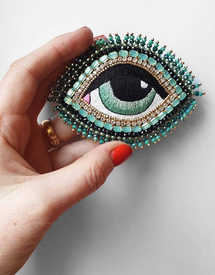 Celestial eye brooch in sea green rhinestones - Miss Parfaite 