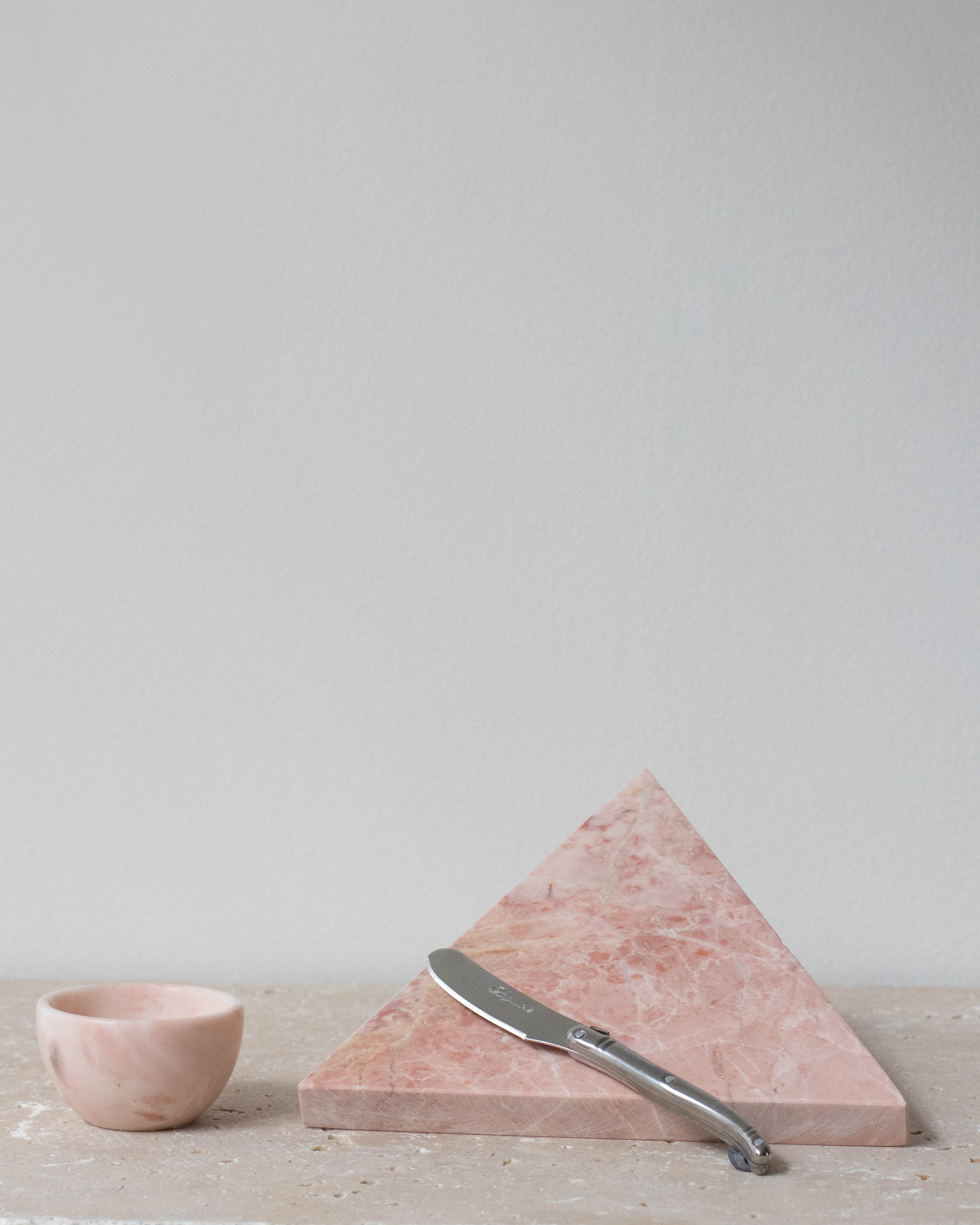 Small Marble Pink Triangle Board with Laguiole Knife - Miss Parfaite | Luxury Stationery